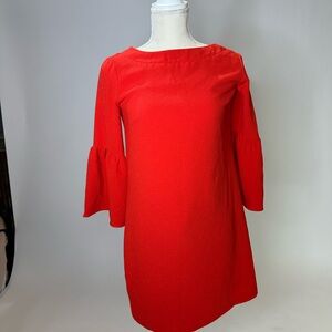 Red Sheath Dress with Bateau Neckline and Bell Sleeves